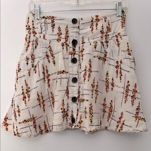 Free People Cream Floral Button-Front Mini Skirt Linen-like cotton Small